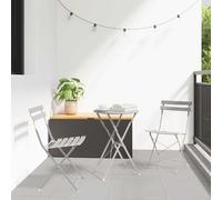 Runheo Ensemble Bistro Pliant 3 Pièces Beige en Acier, Mobilier de Jardin Robuste, Table Ronde et Chaises Pliables pour Balcon, Résistant aux Intempéries