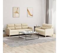 Runheo Ensemble canapé 2 pcs Blanc crème en Tissu Polyester avec Coussins, Structure métal et contreplaqué, 2 et 3 Places, idéal pour Salon séjour Bureau Chambre