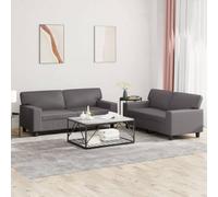 Runheo Ensemble canapé 2 pièces Gris Similicuir Durable 154x77x80 cm 2 Places Confortable Accessoires pour Salon séjour Bureau avec Coussins rembourrés Design Moderne