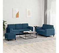 Runheo Ensemble canapé 3 pièces Bleu Velours avec Coussins, canapé 2 Places 138x77x80 cm, canapé 3 Places 198x77x80 cm, Pouf 60x50x41 cm, Salon séjour Bureau Moderne Confortable