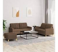 Runheo Ensemble canapé 3 pièces Marron Tissu Polyester avec Coussins, Banquette 2 Places Petit et Grand, Pouf Polyvalent pour Salon séjour Bureau