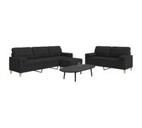 Runheo Ensemble canapé 3 pièces Tissu Polyester Noir avec Repose-Pied et Coussins décoratifs, Banquette modulable Convertible pour Salon séjour Bureau Chambre Moderne
