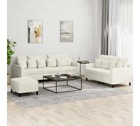 Runheo Ensemble canapé 3 pièces Velours crème avec 2 et 3 Places, Pouf Repose-Pieds, Coussins Grands et Petits, Structure métal et contreplaqué, Salon séjour Chambre Confortable et modulable