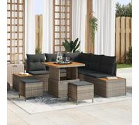Runheo Ensemble canapé Jardin 8 pcs Gris avec Coussins modulable résine tressée Acier, Table Ajustable, poufs et sièges d'angle pour terrasse Balcon Piscine détente extérieure