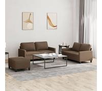 Runheo Ensemble canapé Tissu Marron 3 pièces avec Coussins, 2 canapés 2 Places, Pouf Compact, Structure métal et contreplaqué, Salon séjour Bureau, Confort modulable et Durable