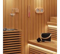 Runheo Ensemble d'accessoires de Sauna Noir en Aluminium et Bois de pin Massif pour intérieur, avec Seau 7 L, louche, thermomètre hygromètre 2 en 1, sablier 15 Min et Bol à arôme