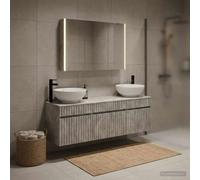 Runheo Ensemble d'armoire de Salle de Bain 4 pièces en Bois Gris béton avec Lampes Miroir intégrées, Rangement Mural pour intérieur, Grande capacité, idéal pour Organisation Moderne