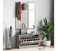 Runheo Ensemble d'armoires à Chaussures 3-en-1 Gris béton avec Miroir Mural et Porte-Manteau en Bois d'ingénierie, Rangement modulable pour entrée, Dressing, Couloir, Chambre,