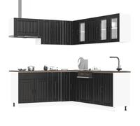 Runheo Ensemble d'armoires de Cuisine 11 pcs Lucca Bois d'ingénierie Noir Meuble Cuisine Rangement avec tiroir Porte Buffet vaisselier Placard idéal Salle Manger Salon Gain Place