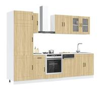 Runheo Ensemble d'armoires de Cuisine 8 pièces en Bois d'ingénierie chêne Sonoma avec Rangement, Placard, Buffet, étagère et tiroirs pour Organiser Vaisselle, épices, Bouteilles