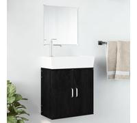 Runheo Ensemble de 2 meubles de salle de bain en bois noir, 48 x 25 x 48 cm, meuble de lavabo avec miroir, montage mural, résistant à l'humidité, design moderne, espace de rangement pratique