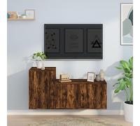 Runheo Ensemble de 2 meubles TV en bois de chêne fumé, montage mural, espace de rangement, pour salon, chambre à coucher, console multimédia, home cinéma