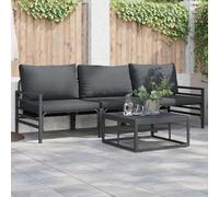 Runheo Ensemble de 3 canapés de jardin noirs en acier revêtu par pulvérisation avec coussins, moderne, pour terrasse et balcon, résistant aux intempéries, meubles d'extérieur pour le printemps et