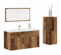 Runheo Ensemble de 3 meubles de salle de bain aspect bois vieilli en bois, meuble sous lavabo avec miroir, armoire de salle de bain, robuste, résistant à l'humidité, pour des salles de bains élégantes