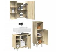 Runheo Ensemble de 3 meubles de salle de bain en bois de chêne Sonoma, résistant à l'humidité, design moderne, espace de rangement spacieux pour salle de bain, facile d'entretien