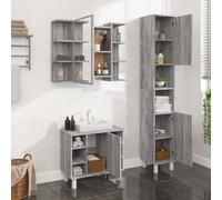 Runheo Ensemble de 3 meubles de salle de bain gris Sonoma, matériau en bois, résistant à l'humidité, design élégant, durable, grand espace de rangement pour salle de bain, 60 x 32 x 53,5 cm