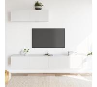 Runheo Ensemble de 3 meubles TV en bois blanc, 100 x 30 x 30 cm par élément, montage mural, design moderne pour salon et chambre à coucher, résistant à l'humidité