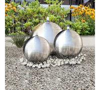 Runheo Ensemble de 3 sphères de Fontaine de Jardin en Acier Inoxydable avec LED Blanche, Dimensions 20 30 40 cm, pour décoration extérieure ou intérieure, créant Un Effet apaisant et Relaxant