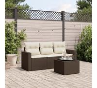 Runheo Ensemble de 4 meubles de jardin en rotin synthétique marron avec coussin, résistant aux UV, pour terrasse, balcon, jardin, 65,5 x 62 x 69 cm