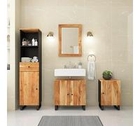 Runheo Ensemble de 4 meubles de salle de bain en bois d'acacia massif, ensemble de salle de bain robuste avec miroir, meuble sous lavabo, armoires en bois, pour une organisation élégante de la salle