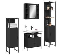 Runheo Ensemble de 4 meubles de salle de bain en bois noir, armoire à miroir robuste, meuble sous lavabo, deux armoires de salle de bain, design moderne pour salle de bain