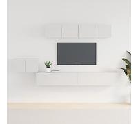 Runheo Ensemble de 5 meubles TV en bois blanc moderne, montage mural, grand espace de rangement, pour salon et chambre à coucher, 60/80/100 cm de large