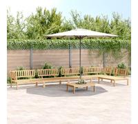 Runheo Ensemble de 6 canapés de jardin en bois d'acacia massif traité à l'huile pour terrasse, 1 table + 5 canapés, design modulaire, assise 120 x 80 cm, meubles d'extérieur robustes pour des heures