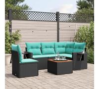 Runheo Ensemble de 6 canapés de jardin en résine tressée noire avec coussins bleus, table d'appoint pliante résistante aux UV pour terrasse, balcon, extérieur