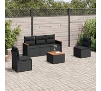 Runheo Ensemble de 6 canapés de jardin noir, poly rotin, bois d'acacia, résistant aux UV, meubles d'extérieur modulaires avec espace de rangement, sac imperméable, housses de coussin lavables pour