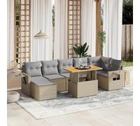 Runheo Ensemble de 8 canapés de jardin en polyrotin beige, table réglable, résistant aux UV, meubles d'extérieur modulaires pour terrasse, balcon, salle à manger, charge maximale de 110 kg