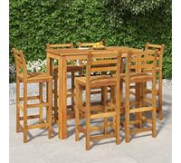 Runheo Ensemble de Bar de Jardin 7 Pièces en Bois d'Acacia Massif, Mobilier d'Extérieur Robuste pour Patio, Table Haute et 6 Chaises Confortables, Finition Huilée