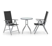 Runheo Ensemble de Bistro 3 pièces, Aluminium et Textilène Argenté, Chaises Inclinables 7 Positions, Table Ronde en Verre, pour Patio, Jardin, Balcon