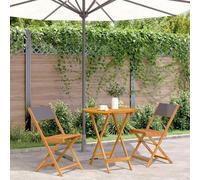 Runheo Ensemble de Bistro 3 Pièces Anthracite, Bois d'Acacia Massif Pliable, Table Ronde 70cm et 2 Chaises pour Jardin, Balcon, Patio Extérieur