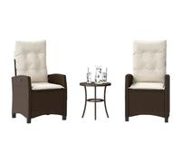 Runheo Ensemble de Bistro 3 Pièces avec Coussins Marron, Résine Tressée, Fauteuils Inclinables, Table Ronde 45x50 cm, Mobilier de Jardin pour Balcon