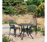 Runheo Ensemble de Bistro 3 pièces en Aluminium Coulé Noir, Chaises de Jardin et Table d'Extérieur Ronde 90cm avec Trou de Parasol, Meubles de Patio Résistants aux Intempéries