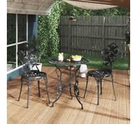 Runheo Ensemble de Bistro 3 pièces en Aluminium Coulé Noir, Décoration Florale Romantique, Résistant aux Intempéries, pour Jardin, Patio, Balcon