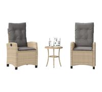 Runheo Ensemble de Bistro 3 Pièces en Résine Tressée Mélange Beige, Coussins Gris Clair, Chaises Inclinables, Table Ronde pour Balcon, Patio, Jardin