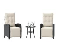 Runheo Ensemble de Bistro 3 Pièces Noir en Résine Tressée, Coussins Crème, Chaises Inclinables, Table Ronde 45cm, pour Jardin, Patio, Balcon