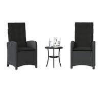 Runheo Ensemble de Bistro 3 Pièces Noir, Résine Tressée Durable, Chaises Inclinables avec Coussins, Table Ronde 45x50cm, Mobilier d'Extérieur pour Patio, Balcon