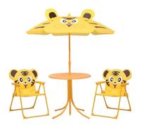 Runheo Ensemble de Bistro Enfant 3 Pcs Jaune, Table Chaises Pliables, Parasol Anti-UV, Acier Robuste, Mobilier Jardin Terrasse Balcon, pour Enfants 3 Ans et Plus