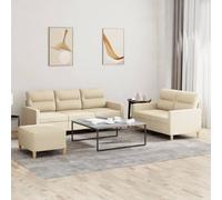 Runheo Ensemble de canapé 3 pièces en tissu crème, structure en contreplaqué en métal robuste, rembourrage épais pour salon, 2 places, 3 places, repose-pieds, expérience d'assise confortable