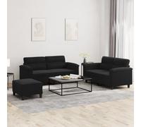 Runheo Ensemble de canapé 3 pièces en tissu microfibre noir, canapé 2 places, repose-pieds robuste, rembourrage confortable pour le salon, durable et résistant aux taches