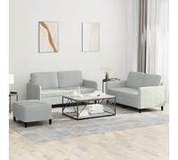 Runheo Ensemble de canapé 3 pièces en velours gris clair, canapé de salon confortable avec 2 canapés 2 places et repose-pieds, rembourrage robuste, design moderne, assise confortable