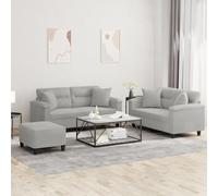 Runheo Ensemble de canapé 3 pièces gris clair, tissu en microfibre, structure en métal contreplaqué robuste, expérience d'assise confortable, canapé 2 x 2 places, repose-pieds, 8 coussins, pour salon