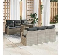 Runheo Ensemble de Canapé de Jardin 7 pcs Gris Clair en Poly Rotin, Modulable, Résistant aux Intempéries, avec Rangement Secret, pour Patio Extérieur