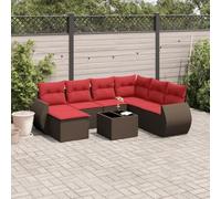 Runheo Ensemble de canapé de Jardin 8 pcs avec Coussins Marron résine tressée Fauteuil Pouf Angle Module siège Banquette Sofa méridienne chauffeuse accoudoir Dossier modulable extérieur terrasse