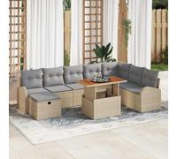 Runheo Ensemble de Canapé de Jardin 9 pcs Beige en Polyrotin, avec Table et Pouf, pour Terrasse Extérieure, Mobilier Modulaire Durable en Bois d'Acacia Massif