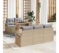 Runheo Ensemble de Canapé de Jardin Modulaire 6 Pièces Beige, Poly Rotin Résistant aux Intempéries, Rangement Intégré, Finition Mate
