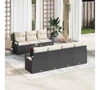 Runheo Ensemble de Canapé de Jardin Modulaire 8 pcs, Noir et Crème, en Polyrotin Résistant aux UV, avec Cadre en Acier et Accents en Bois d'Acacia, pour Patio Extérieur