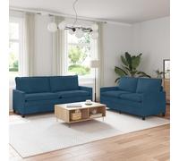 Runheo Ensemble de Canapés 2 pcs Bleu Velours 100% Polyester avec Cadre Métal, Coussins Double Couche, Housses Amovibles, Dimensions Adaptées pour Salon Séjour Chambre